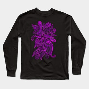 Abstract Zentangle Swirls Design (pink on black) Long Sleeve T-Shirt